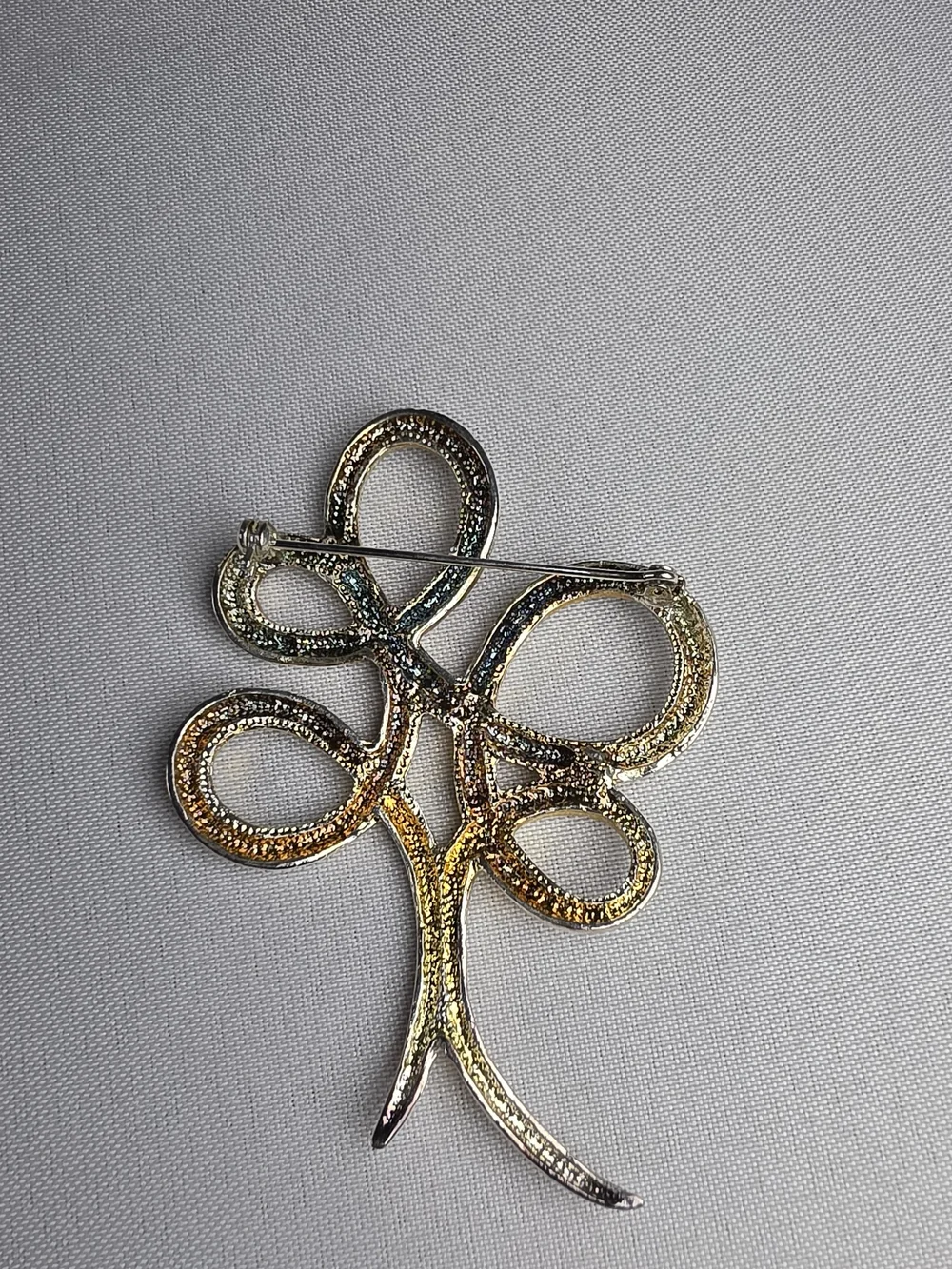 Modernist Silver Tone Ribbon Tree Brooch Minimalist Brushed Metal Pin